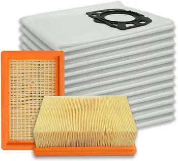 Complete Kärcher filterset met 2 platte filters en 10 stofzuigerzakken, geschikt voor WD4, WD5, WD6 en MV-series.